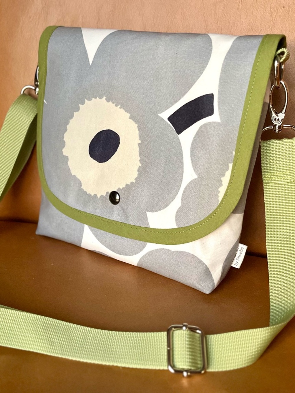 handmade messenger bag marimekko style floral coated cotton